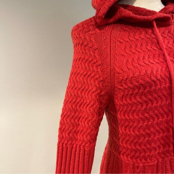 Athleta 100% merino wool sporty hooded Red Cable Knit sweater Dress size medium - Picture 3 of 12
